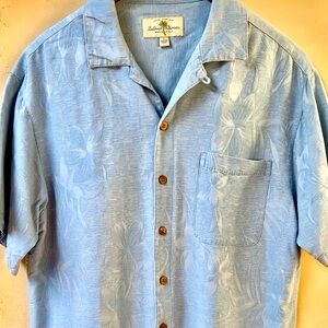 Vintage ISLAND SHORES Blue Floral Hawaiian 100% Silk Men’s Shirt Size L